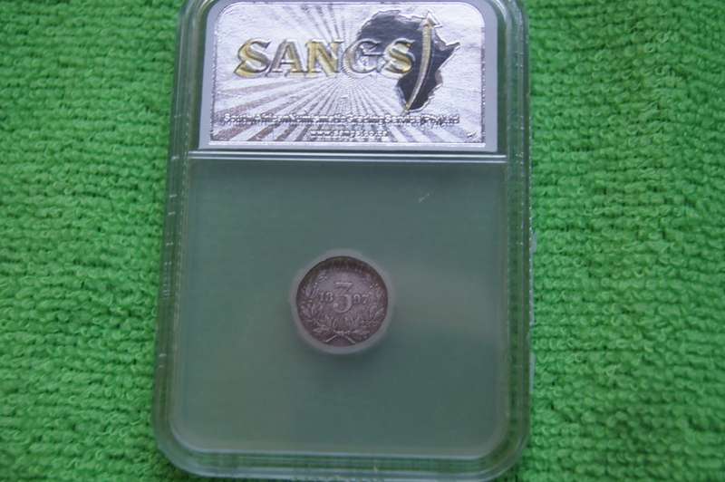 1897 ZAR 3 Pence SANGS AU58