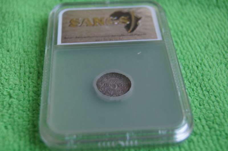 1897 ZAR 3 Pence SANGS AU58