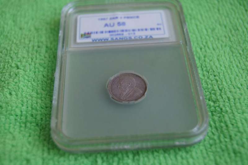 1897 ZAR 3 Pence SANGS AU58