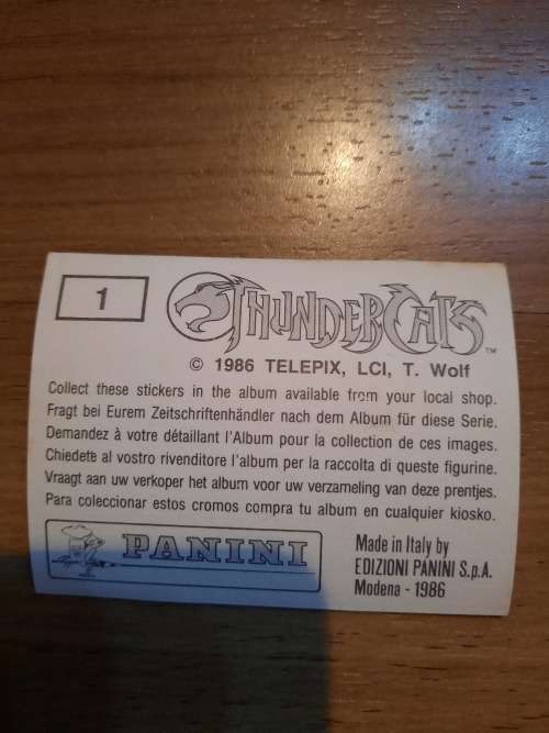 1986 Panini Thundercats Album Sticker #1