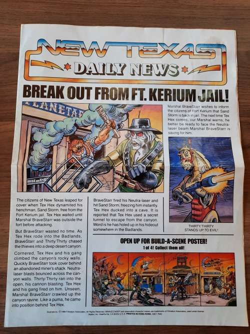 BraveStarr 1986 Insert NEW TEXAS DAILY NEWS POSTER Vintage Figure