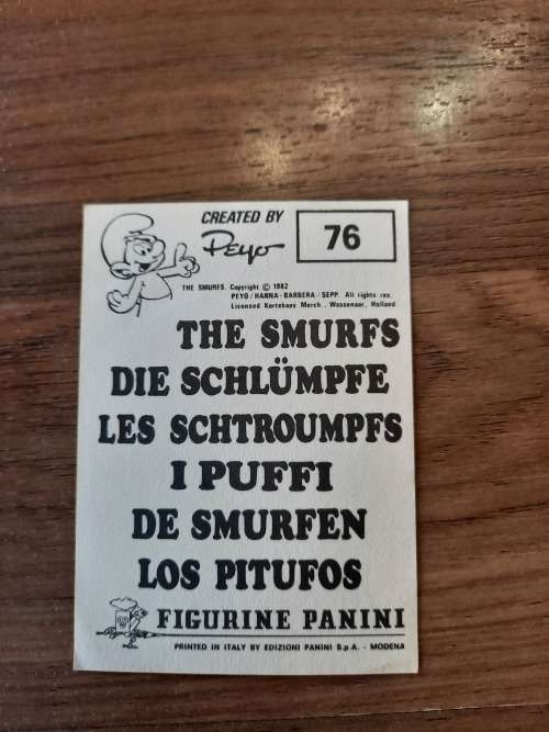 1982 The Smurfs Panini Sticker 76