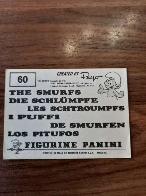 1982 The Smurfs Panini Sticker 60