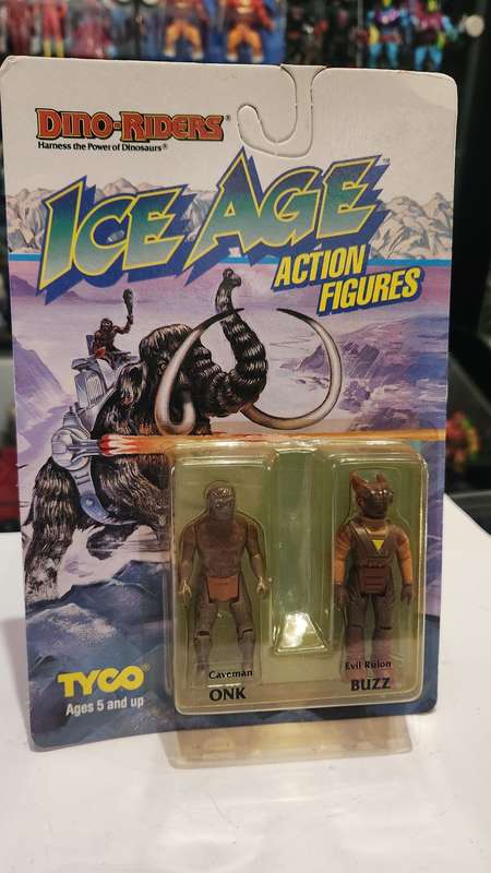 Dino Riders 1990 MOC CAVEMAN ONK and BUZZ (UNPUNCHED) Vintage Figure