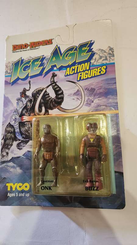 Dino Riders 1990 MOC CAVEMAN ONK and BUZZ (UNPUNCHED) Vintage Figure