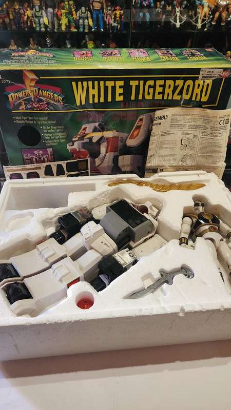 1993 Boxed White Tigerzord With White Ranger Bandai From Mighty Morphin Power Rangers Vintage Figure