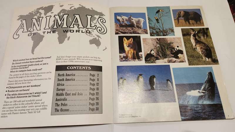 1990 Complete Animals Of The World Panini Sticker Album Vintage Figure