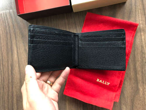 Original Bally Black Leather Man Wallet With Box - Used