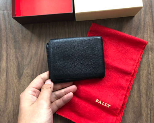 Original Bally Black Leather Man Wallet With Box - Used