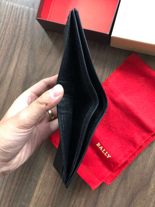 Original Bally Black Leather Man Wallet With Box - Used