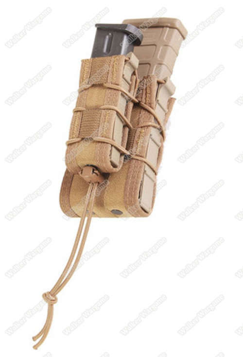 WWG Molle Bungee Rifle Mag And Pistol Mag Pouch Magazine Holder - Tan