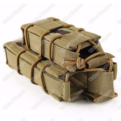 WWG Molle Bungee Rifle Mag And Pistol Mag Pouch Magazine Holder - Tan