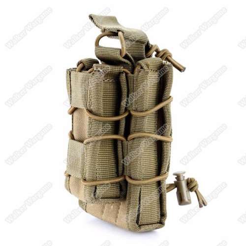 WWG Molle Bungee Rifle Mag And Pistol Mag Pouch Magazine Holder - Tan