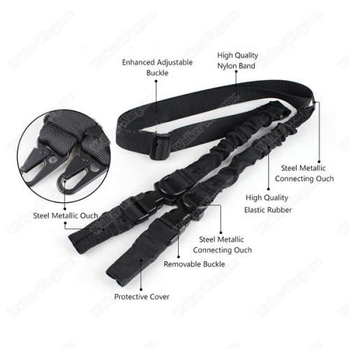 Quick release Tactical Two 2 Point Gun Sling Gen2 Adjustable Bungee Rifle Sling - Black