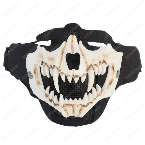 WST Fangs Metal Mesh Mask - White Teeth Black Mask