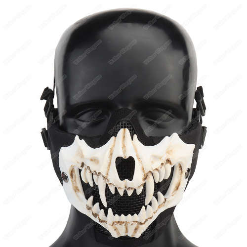 WST Fangs Metal Mesh Mask - White Teeth Black Mask