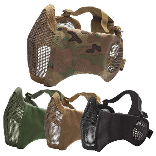 V1E Stalker Type Half Face Metal Mesh Mask With Integrated Mesh Ear Protection Multicam MC