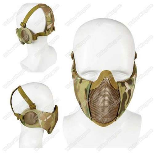 V1E Stalker Type Half Face Metal Mesh Mask With Integrated Mesh Ear Protection Multicam MC