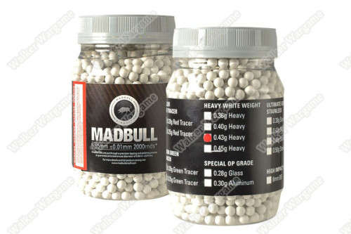 MadBull 0.43g Precision Ultimate Heavy BB For Snipers 2000 rds - White Color