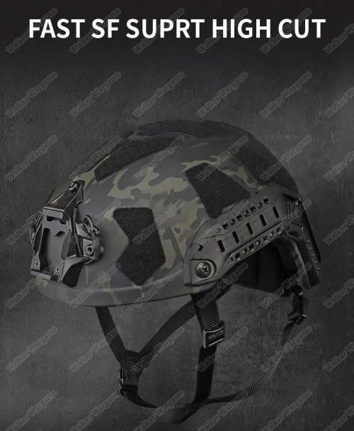 WST Fast SF High Cut Fast Jump Helmet With NVG Mount & Side Rail Multicam Black