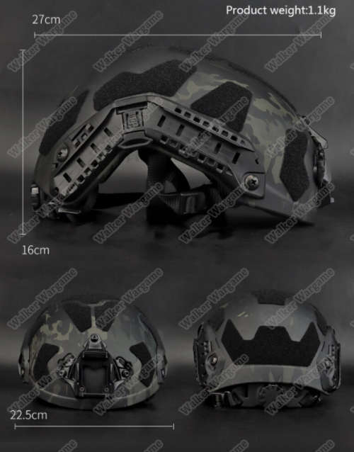 WST Fast SF High Cut Fast Jump Helmet With NVG Mount & Side Rail Multicam Black