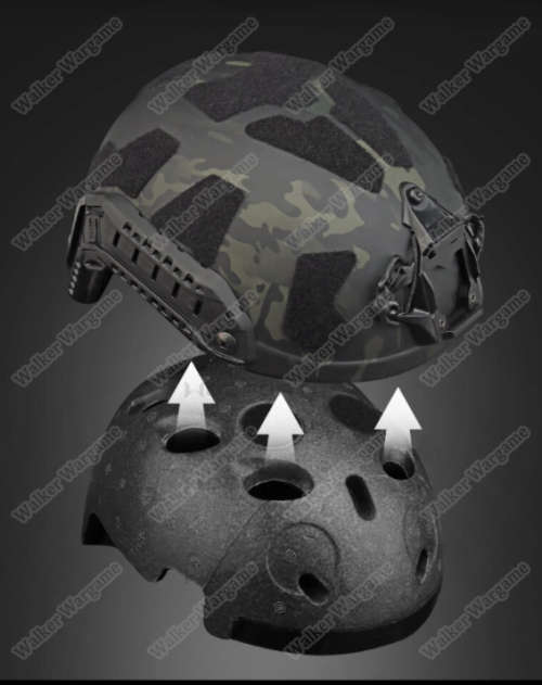 WST Fast SF High Cut Fast Jump Helmet With NVG Mount & Side Rail Multicam Black