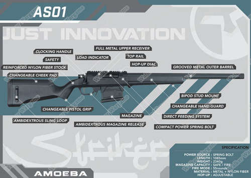 Amoeba (ARES) STRIKER AS01 Spring Power Bolt Action Sniper Airsoft Rifle Black