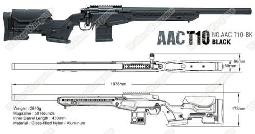 Action Army AAC T10 Tactical VSR10 Bolt Action Spring Power Sniper Rifle - Black