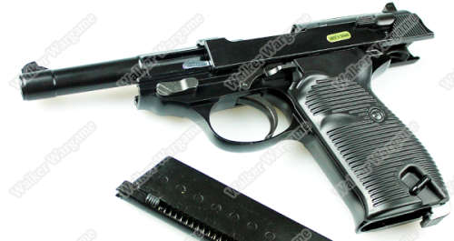 WE Full Metal Heavy Weight Walther Waffenwerke P38 Airsoft Gas Blow Back Pistol - Black
