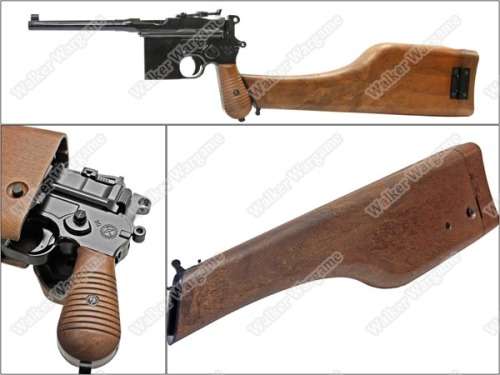 WE Broomhandle Mauser C96 M712 Gas Blow Back Airsoft Pistol - With Butt Stock / Holster