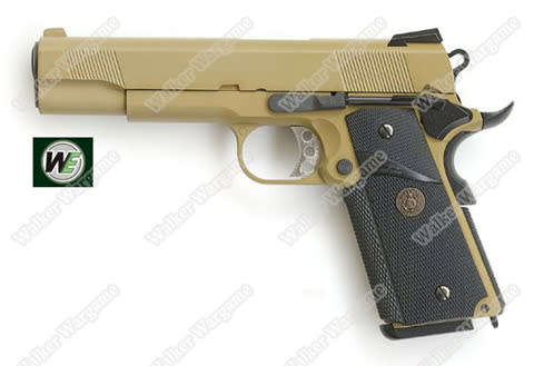 WE MEU 1911 Railed Full Metal Airsoft GBB Pistol - Tan