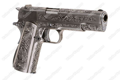 WE Colt 1911 Special Etched Version Full Metal Green Gas Pistol - Silver
