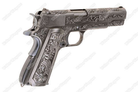 WE Colt 1911 Special Etched Version Full Metal Green Gas Pistol - Silver