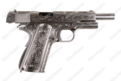 WE Colt 1911 Special Etched Version Full Metal Green Gas Pistol - Silver
