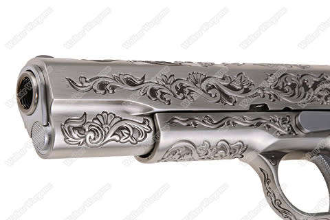WE Colt 1911 Special Etched Version Full Metal Green Gas Pistol - Silver