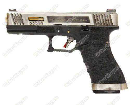 WE Special Custom Glock 17 GBB Pistol Transformers Type (Silver Slide, Black Frame, Gold Barrel)