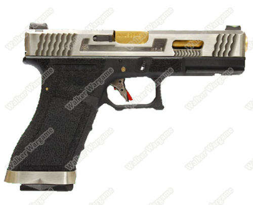 WE Special Custom Glock 17 GBB Pistol Transformers Type (Silver Slide, Black Frame, Gold Barrel)