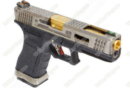 WE Special Custom Glock 17 GBB Pistol Transformers Type (Silver Slide, Black Frame, Gold Barrel)