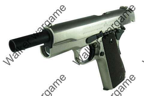 WE Full Metal Colt 1911 Single Stack Green Gas Blow Back Pistol - Silver