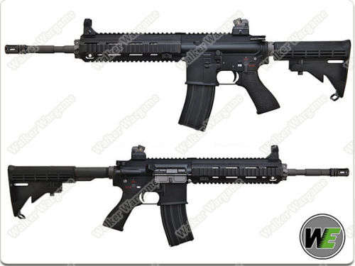 WE HK416 Green Gas Blow Back 4168 GBB Rifle - Black  Open Chamber Version)