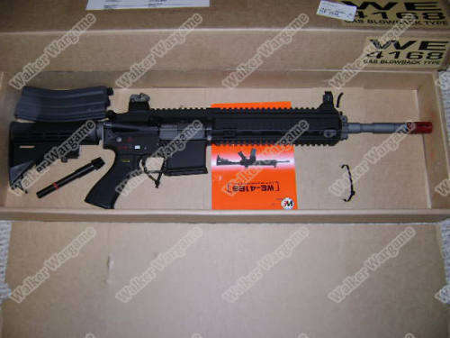 WE HK416 Green Gas Blow Back 4168 GBB Rifle - Black  Open Chamber Version)
