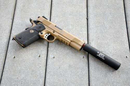 Airsoft Rilfe 14mm Full Metal Silencer - Tan  - Short Type 105mm Fit Pistol And Rifle