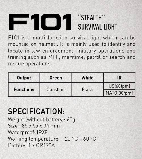 Tan - F101 `Stealth` Survival Light Survival light with multi-function For Helmet