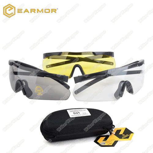 Earmor S01 Shooting Glasses ANSI Z87.1 With Case - 3 Lens Set