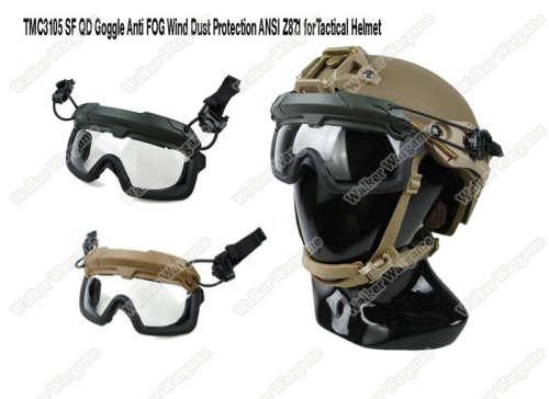 Tan Frame - Clear Lens FMA SF Tactical Helmet QD Goggle Anti FOG Wind Dust Protection ANSI Z87.1