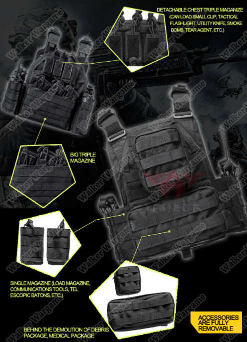 YAKEDA Quick Release Plate Carrier Molle Vest - Multicam Black