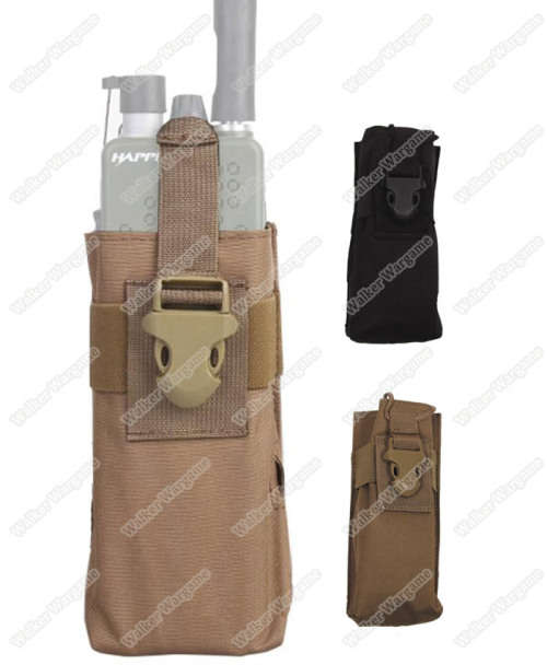 Tactical Molle Long Radio Pouch - Fit Radio GreenGas Water Bottle - Black