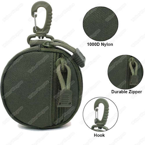 Molle Coin Bag Key Bag Round Small Bag with Hook - SWAT Black