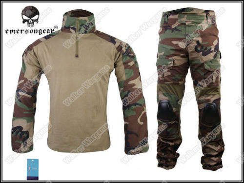 Combat Set Shirt & Pants Build in Elbow & Knee Pads - US Navy SEAL Woodland Size L