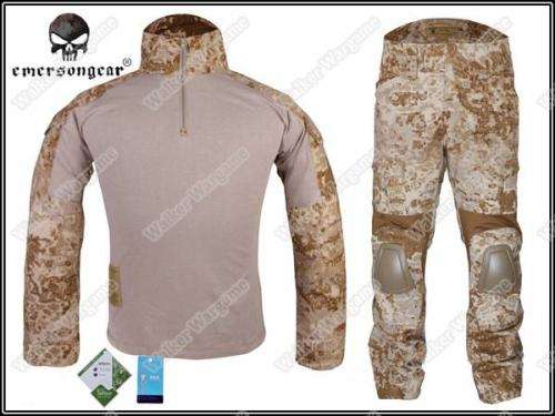 Combat Set Shirt & Pants Build in Elbow & Knee Pads - US Navy Seal AOR1 Digital Desert Camo L